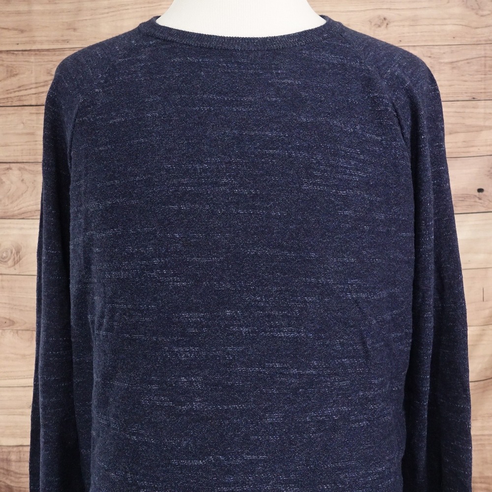 J.Crew Sweater Mens XL Blue Excellent Raglan Sleeve Cotton Marl Knit Pullover